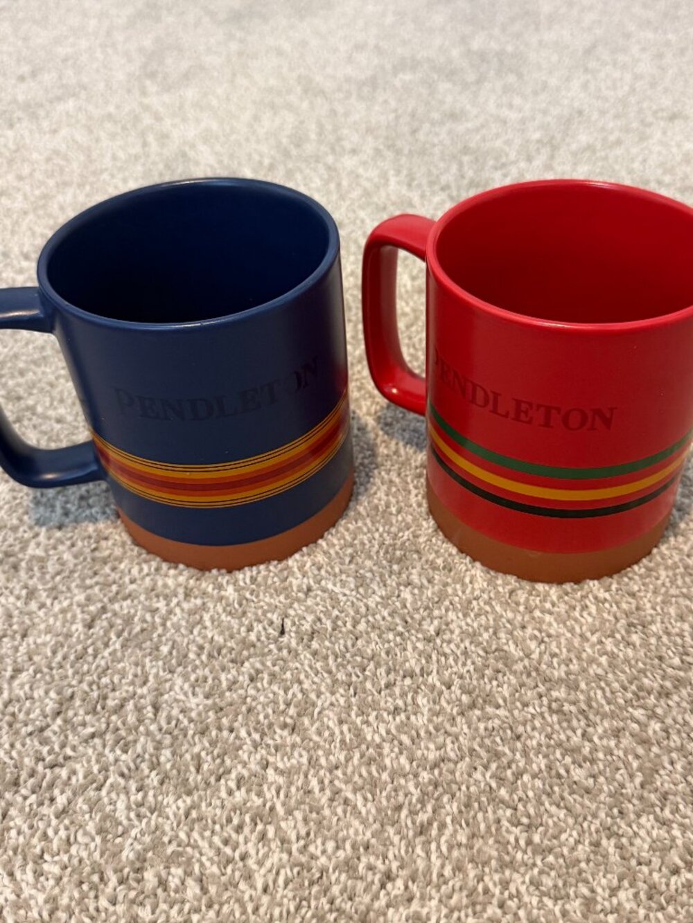 Pendleton Coffee Mug Set Southwestern Stripe Blue Red Ceramic Western Cabin